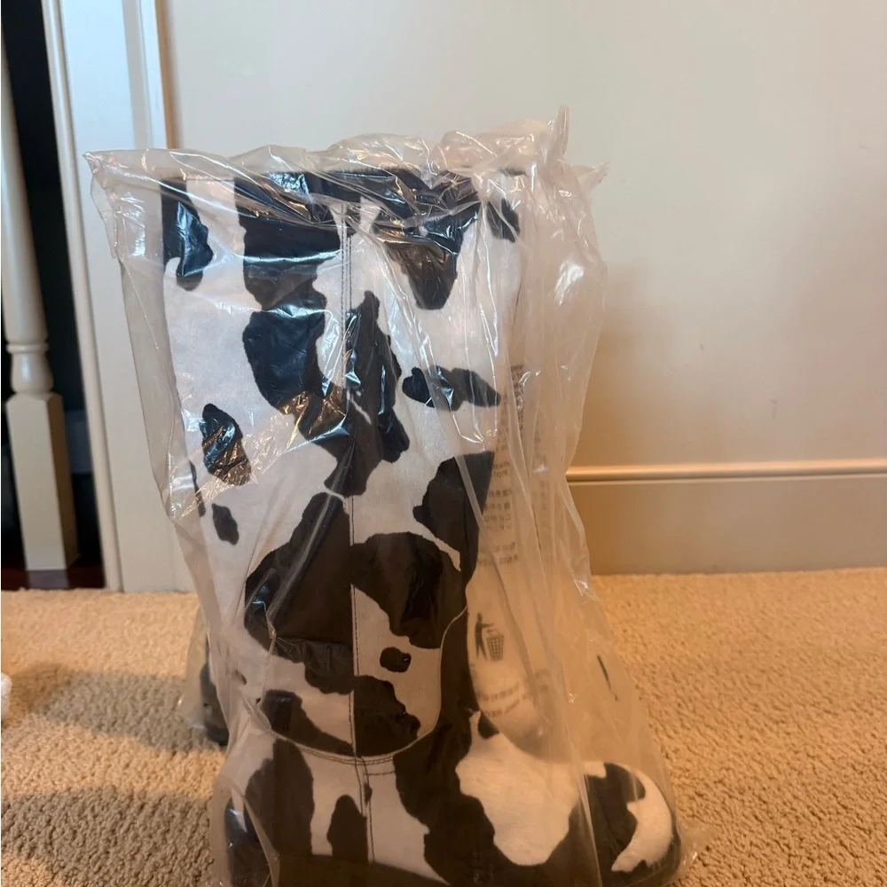 Steve Madden Black & White Cow-Print Over-the-Knee Boots